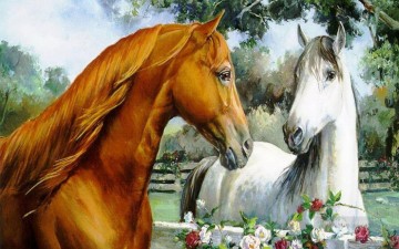 動物 Painting - 茶色と白の馬